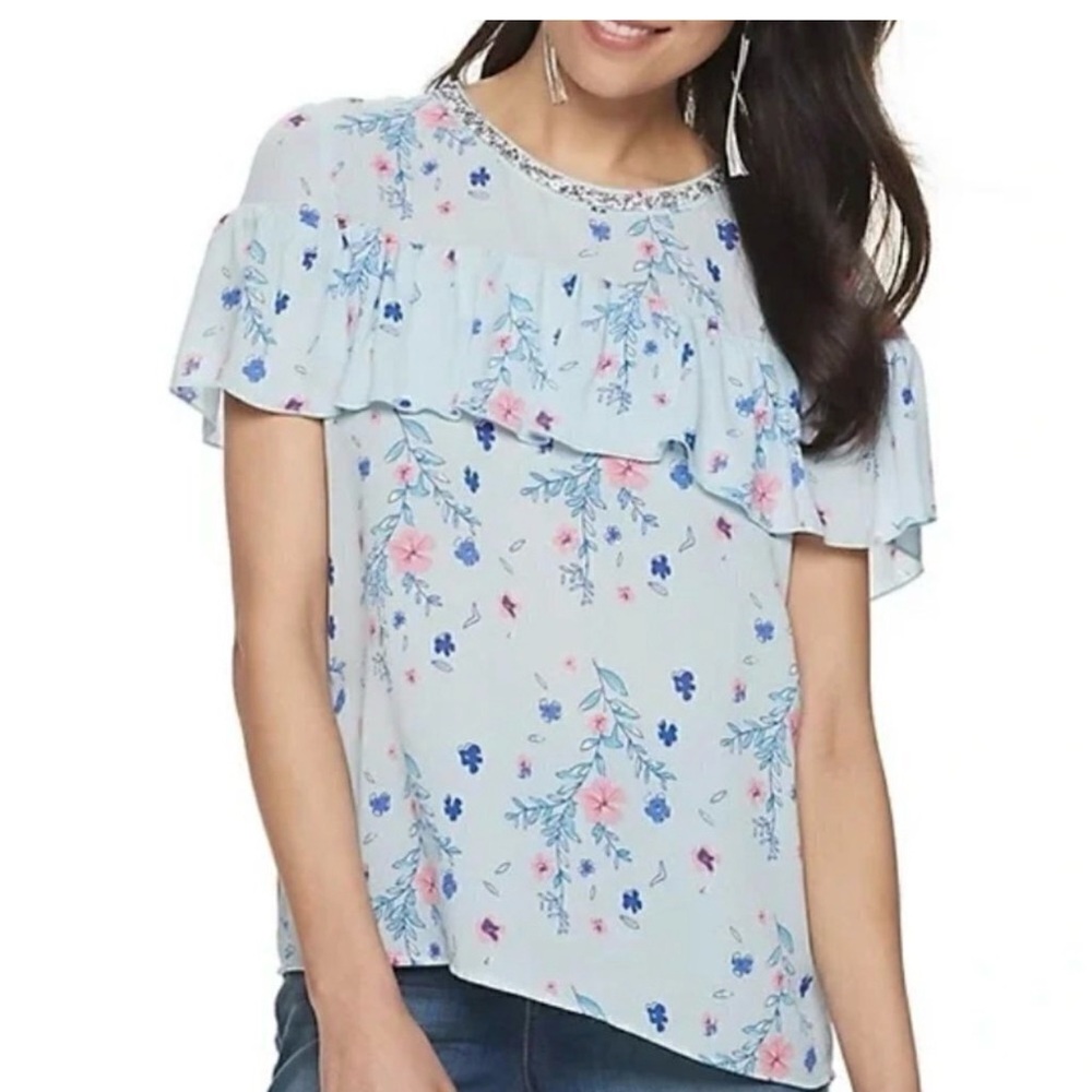 NWOT Juicy Couture Sky Blue floral blouse